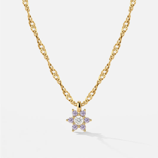 Sparkling Purple Petal Necklace Gold