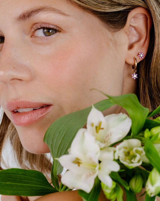 Purple Petal Hoop Set Small Rose Gold