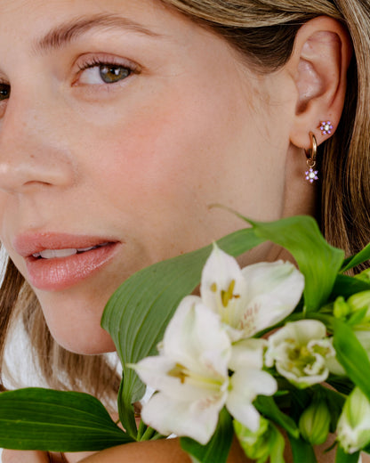 Purple Petal Hoop Set Small Rose Gold