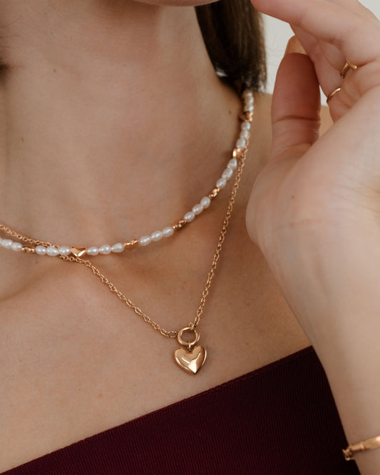Lovely Heart Classic Chain Necklace Set Rose Gold