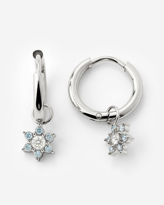 Blue Petal Hoop Set Small Silver