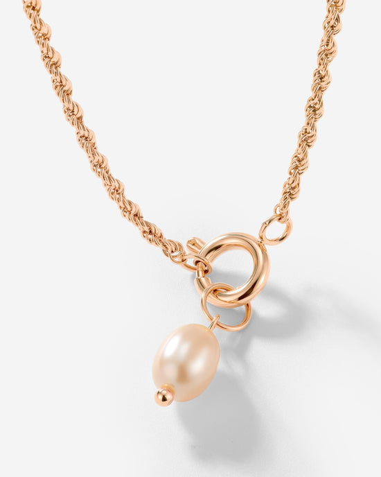 Perla Rosa Rope Chain Necklace Set Rose Gold