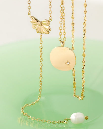 Petal Pearl Y-Necklace Rose Gold