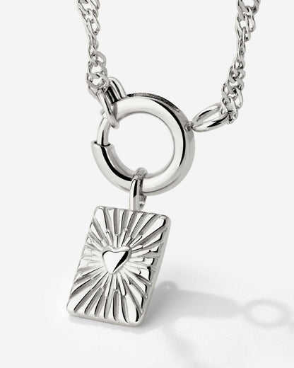 Glowing Heart Singapore Chain Necklace Set Silver
