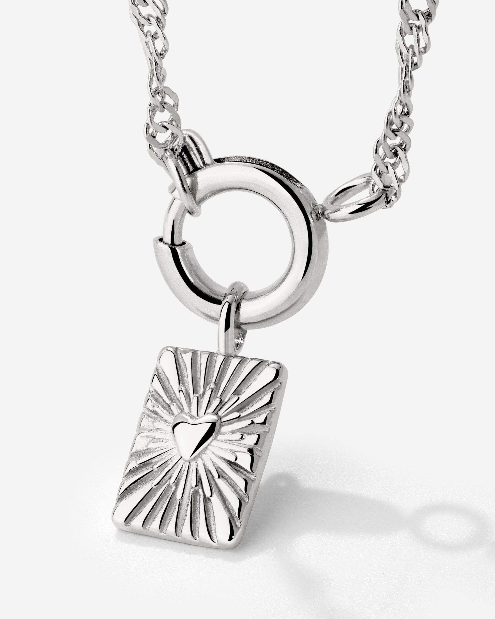 Glowing Heart Singapore Chain Necklace Set Silver