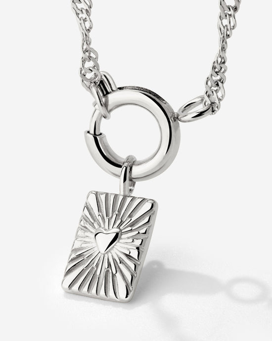Glowing Heart Singapore Chain Necklace Set Silver