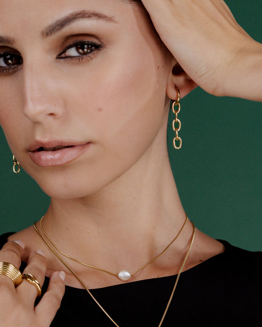 Long Link Hoop Set Small Gold