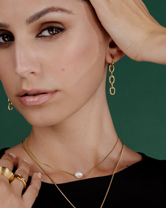 Long Link Hoop Set Small Gold