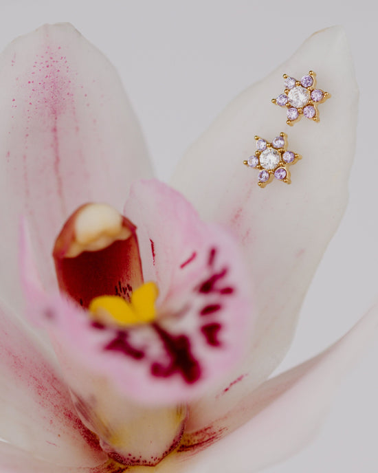 Sparkling Purple Petal Studs Gold