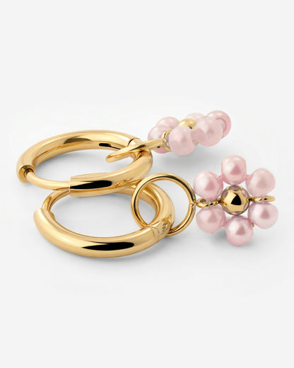 Pretty Pink Daisy Hoop Set Small gold