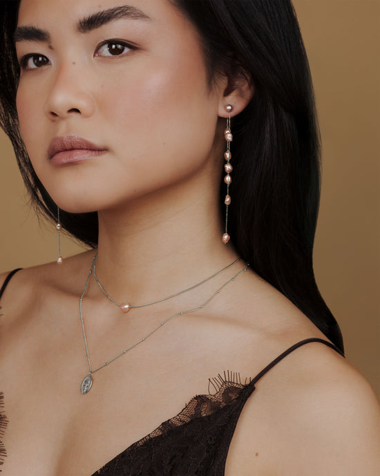 Blush Pearl Fall Earrings Silver