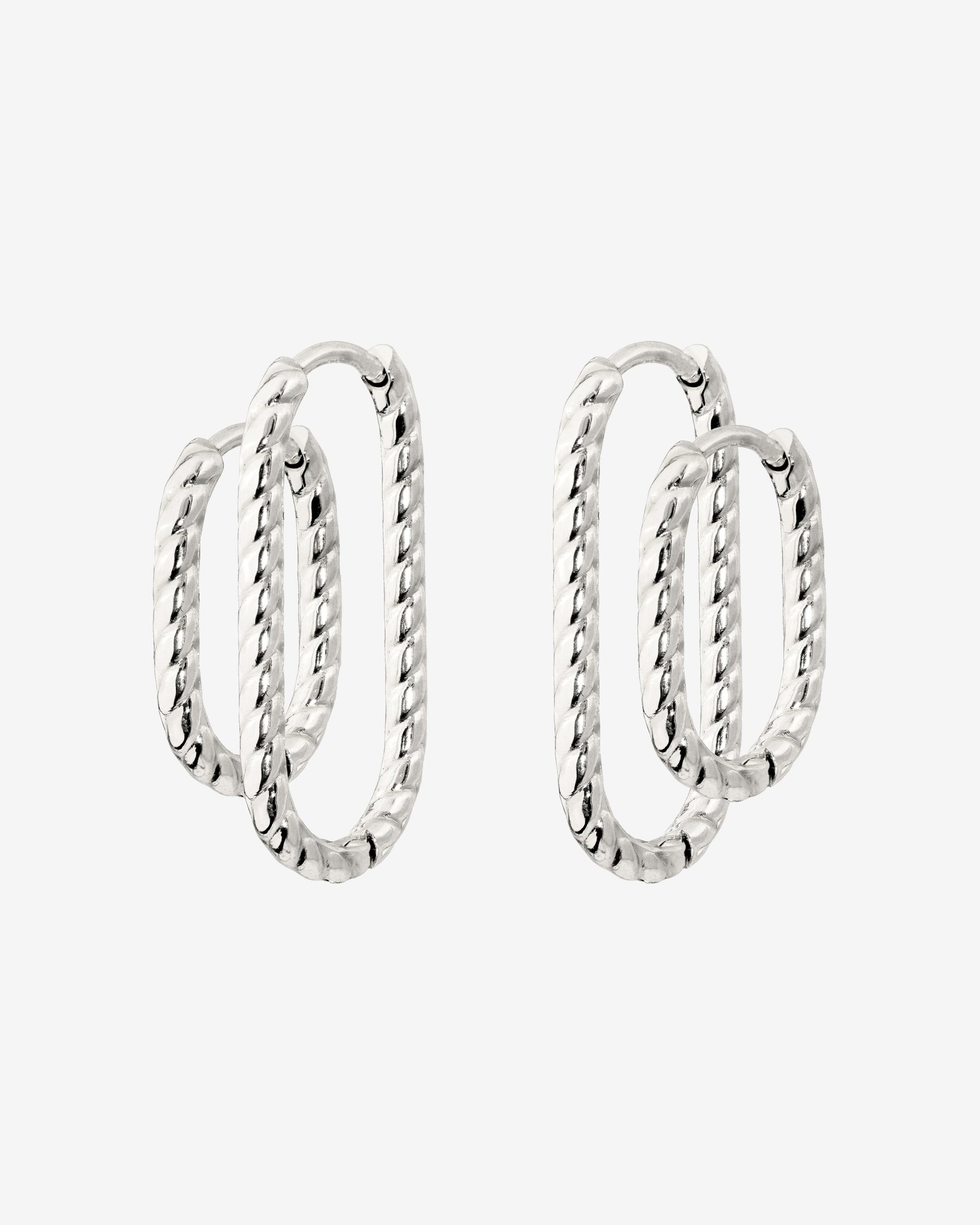 Oval Twisted Hoop Set Silver