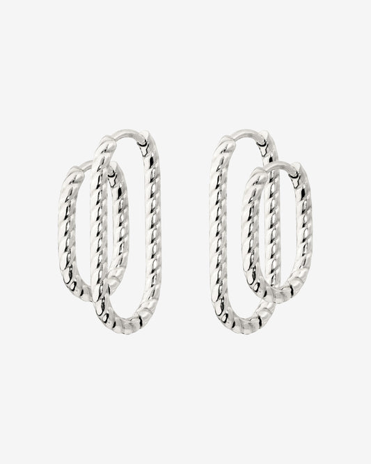 Oval Twisted Hoop Set Silver
