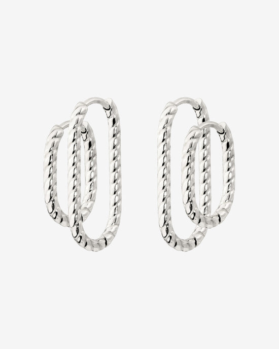 Oval Twisted Hoop Set Silver