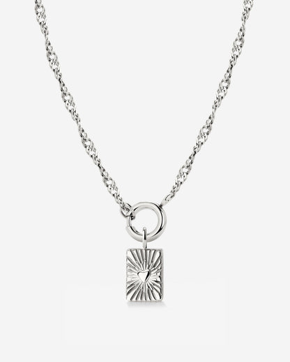 Glowing Heart Singapore Chain Necklace Set Silver