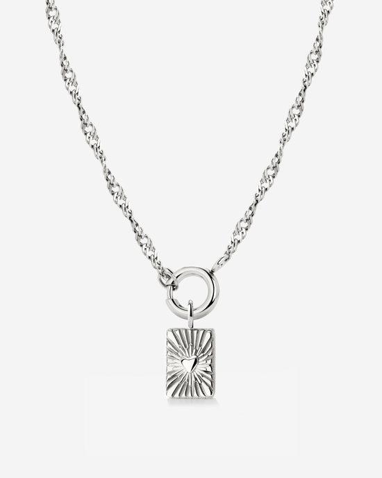 Glowing Heart Singapore Chain Necklace Set Silver