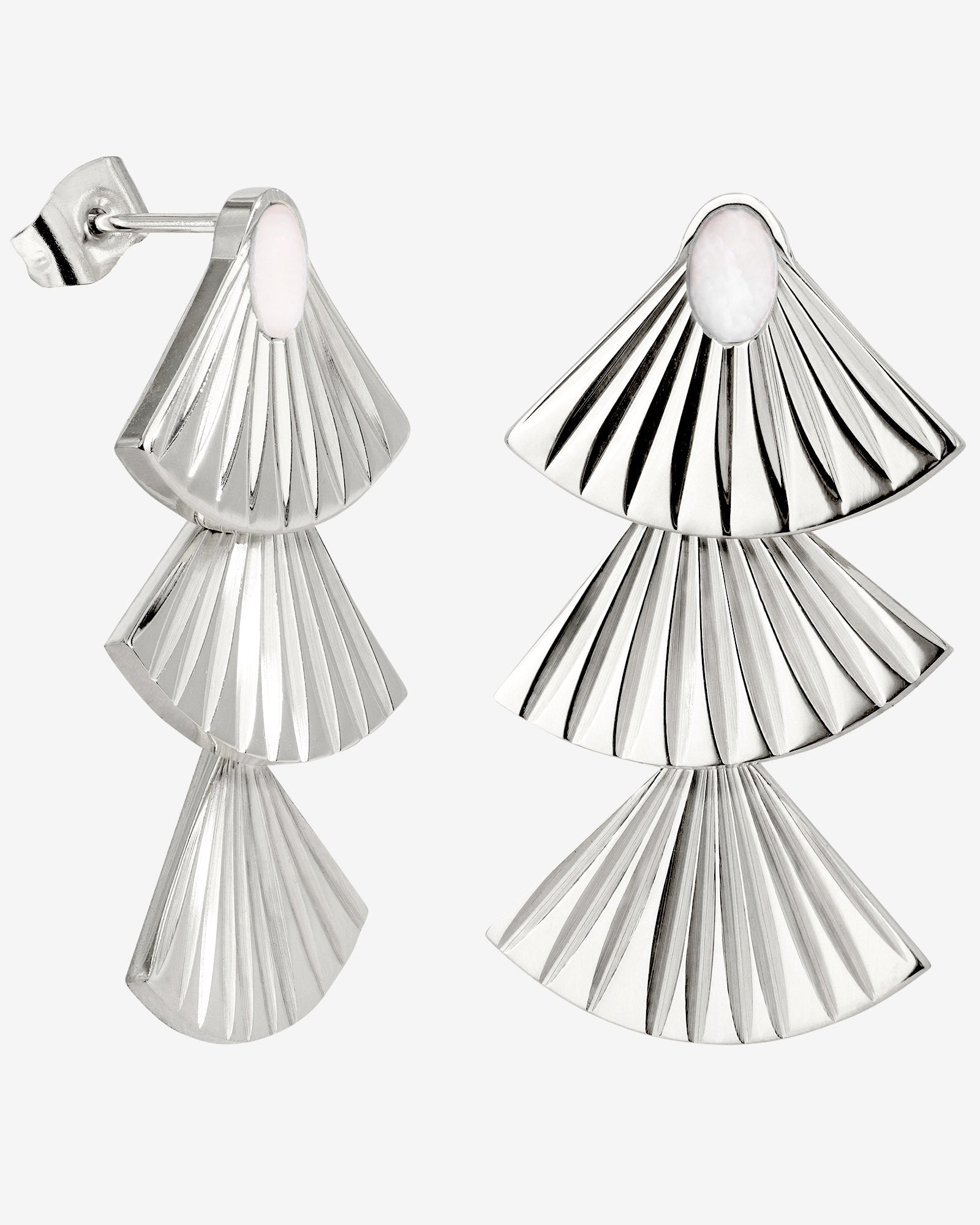 Triple Fan Studs Silver