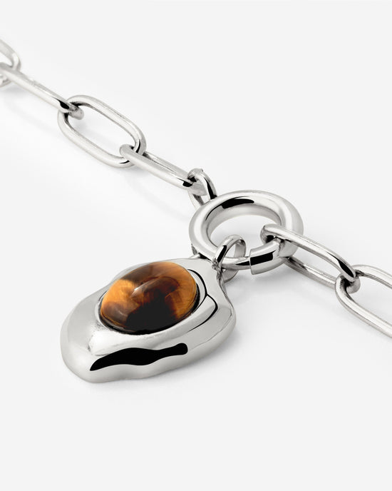 Tiger's Eye Oval Links Necklace Set Silver