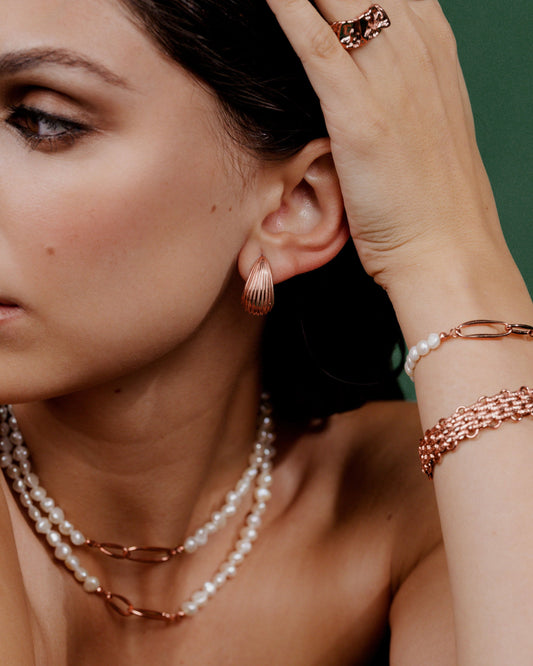 Textured Droplet Studs Small Rose Gold