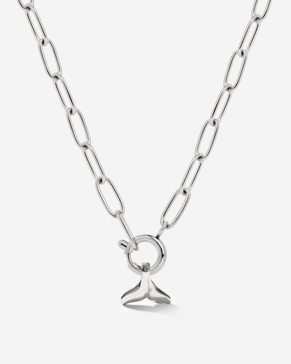 Whale Tail Oval Links Necklace Set Silver