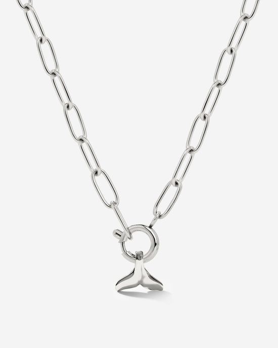 Whale Tail Oval Links Necklace Set Silver