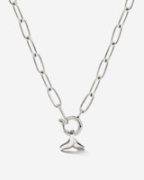 Whale Tail Oval Links Necklace Set Silver