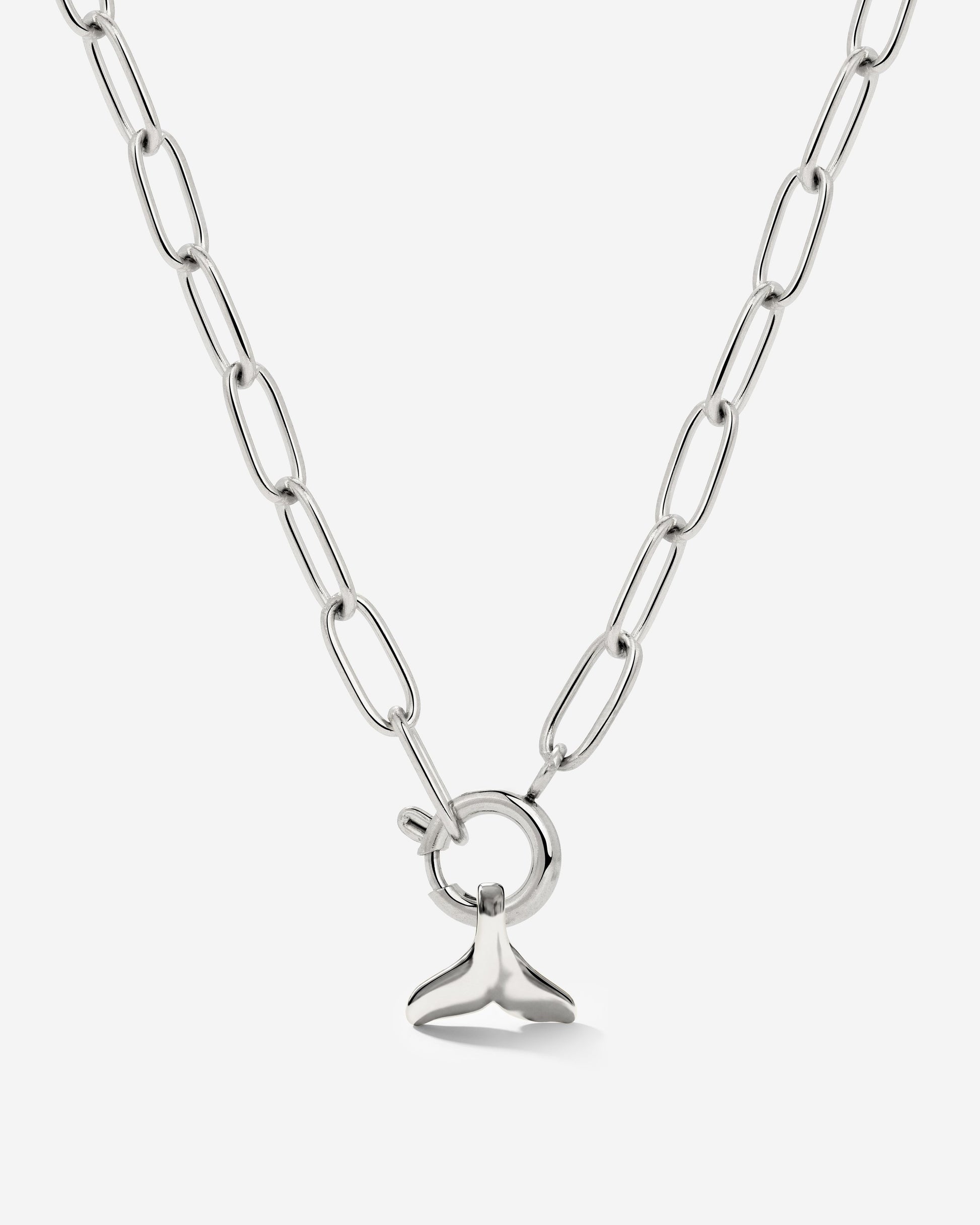 Whale Tail Oval Links Necklace Set Silver