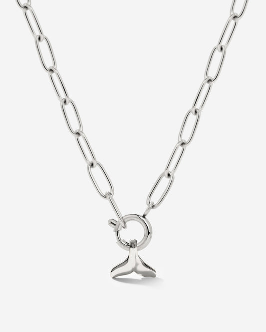 Whale Tail Oval Links Necklace Set Silver