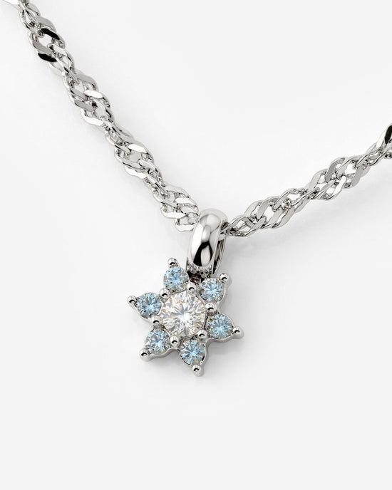 Sparkling Blue Petal Necklace Silver