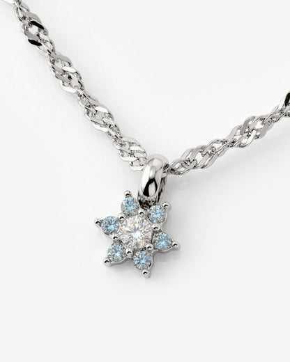 Sparkling Blue Petal Necklace Silver