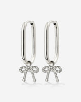 Dotted Ribbon Oval Hoop Set Small Silver