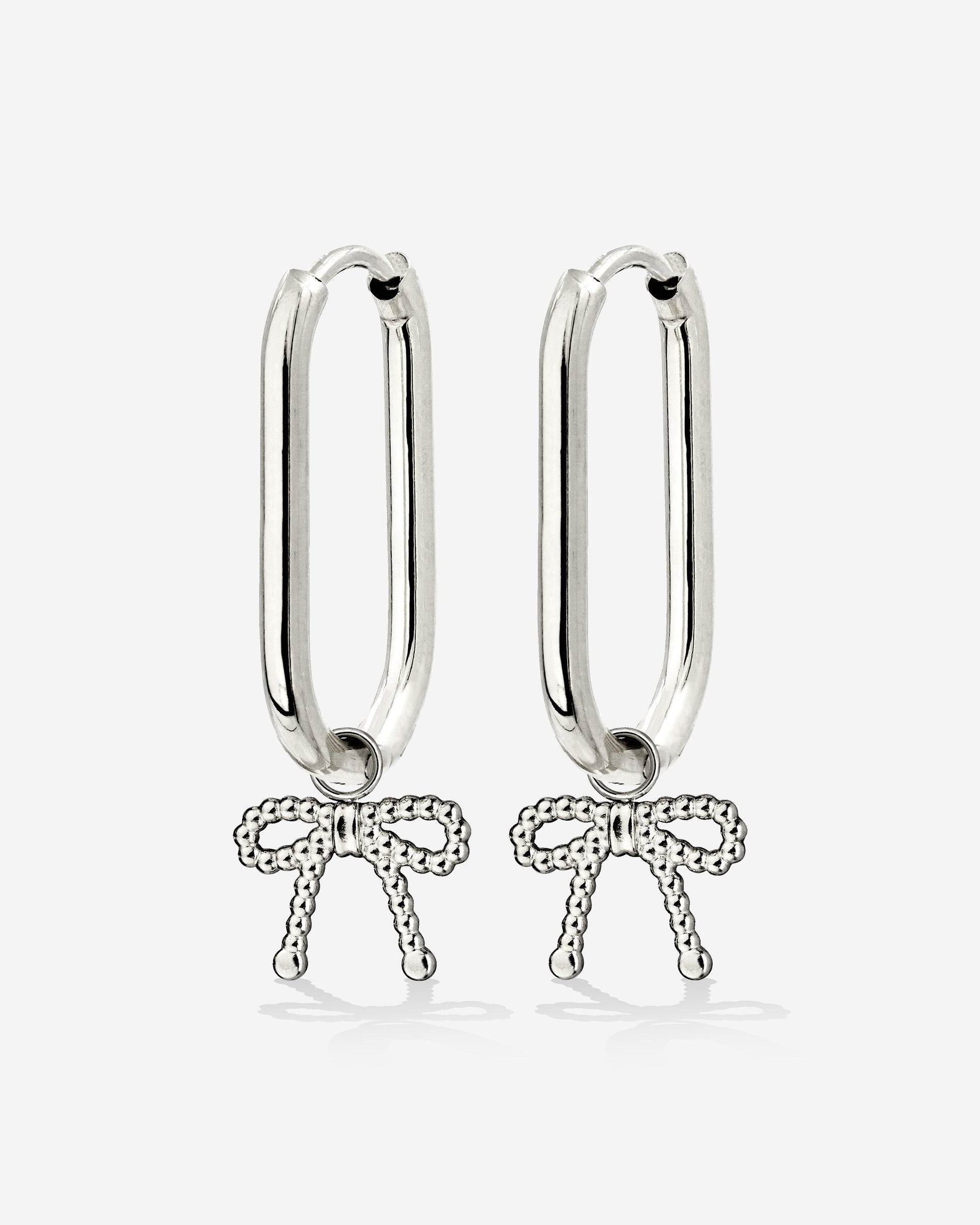 Dotted Ribbon Oval Hoop Set Small Silver