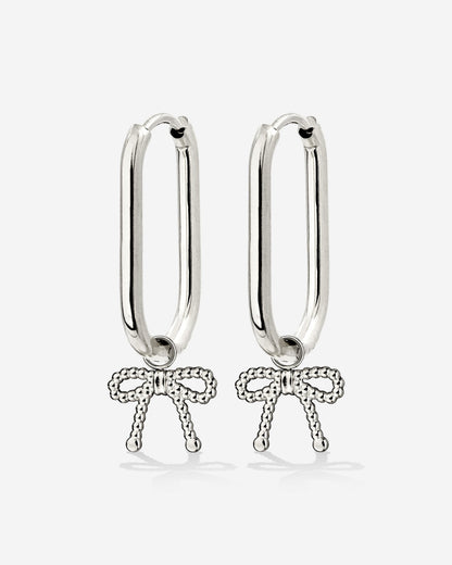 Dotted Ribbon Oval Hoop Set Small Silver