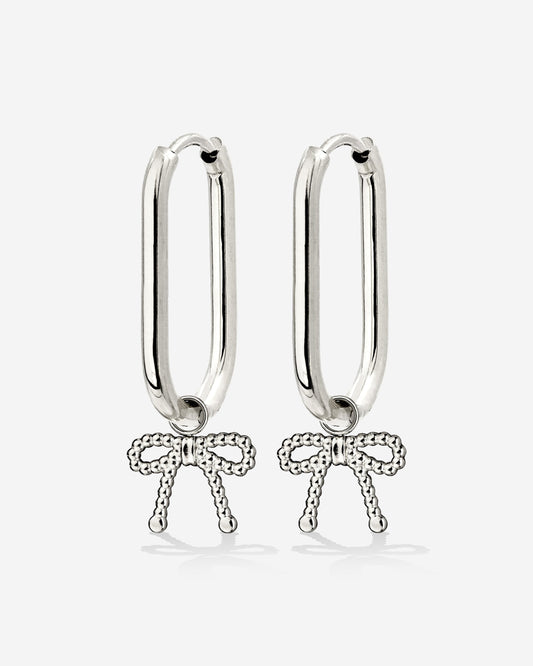 Dotted Ribbon Oval Hoop Set Small Silver