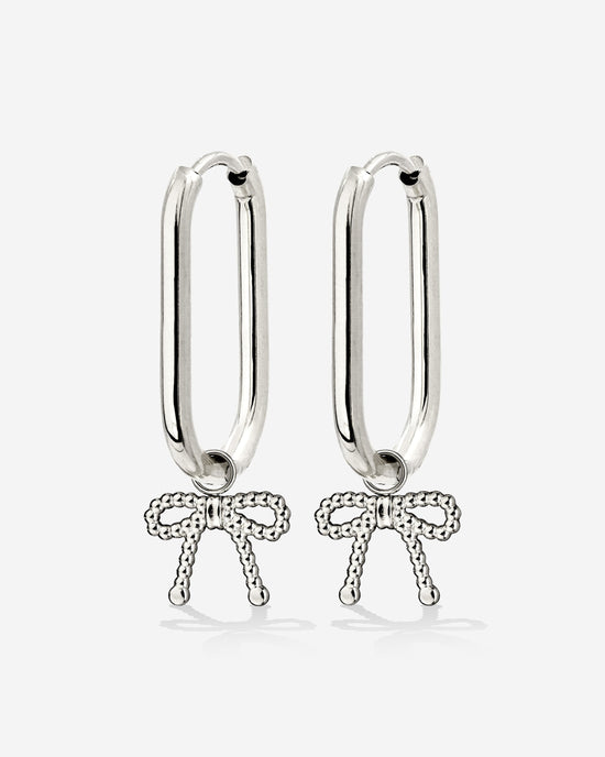 Dotted Ribbon Oval Hoop Set Small Silver