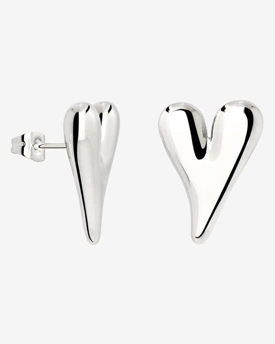 Flowy Heart Studs Large Silver