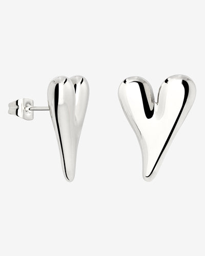 Flowy Heart Studs Large Silver