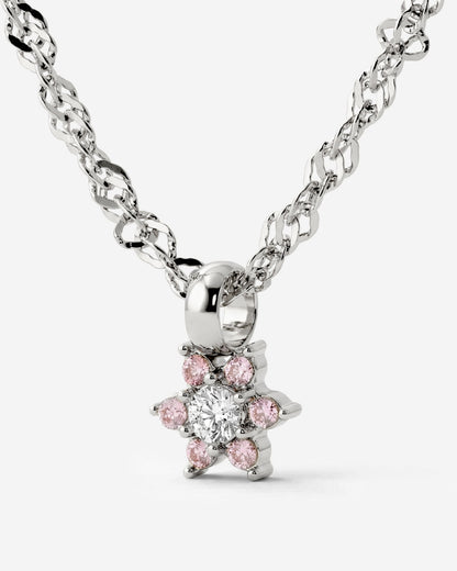 Sparkling Pink Petal Necklace Silver