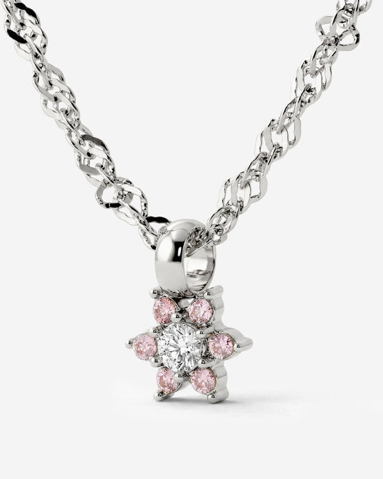 Sparkling Pink Petal Necklace Silver