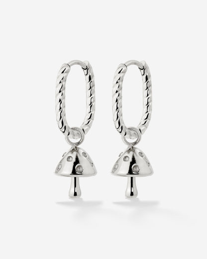 Cute Mushroom Twisted Oval Hoop Set Baby Silver