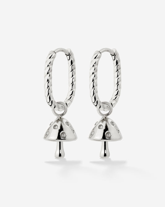 Cute Mushroom Twisted Oval Hoop Set Baby Silver