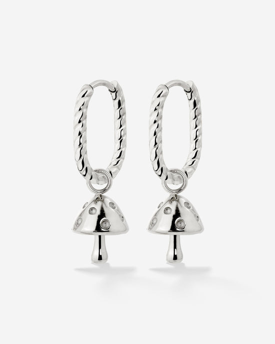 Cute Mushroom Twisted Oval Hoop Set Baby Silver