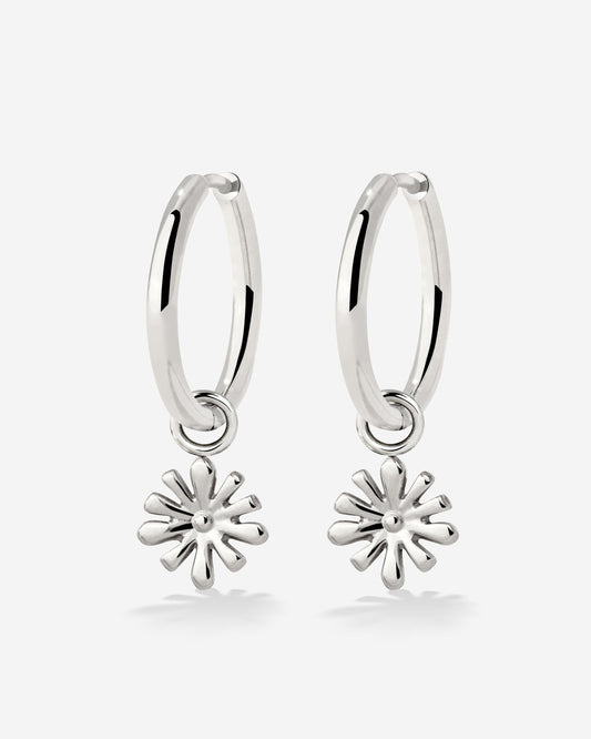 Flowery Hoop Set Medium Silver
