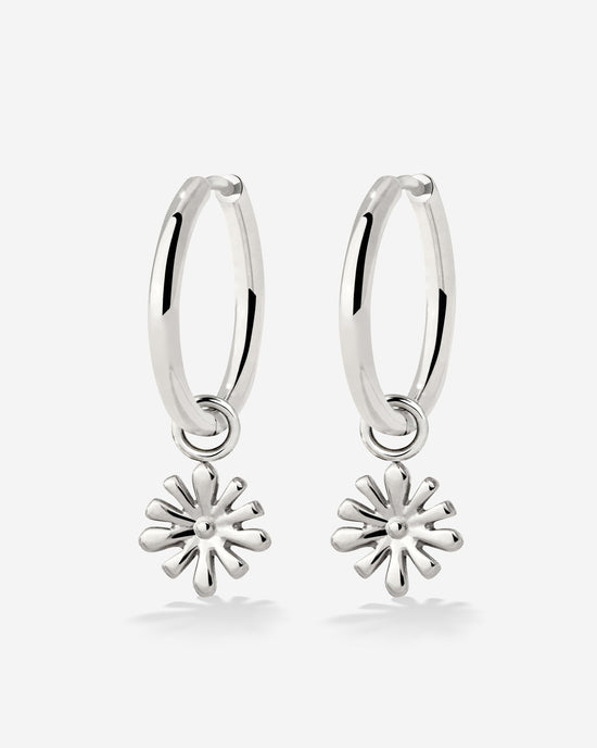 Flowery Hoop Set Medium Silver