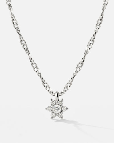 Sparkling White Petal Necklace Silver