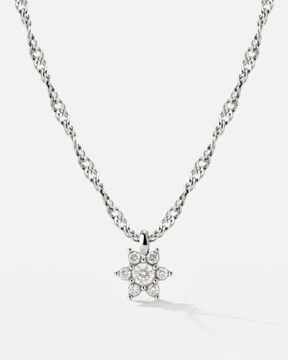 Sparkling White Petal Necklace Silver