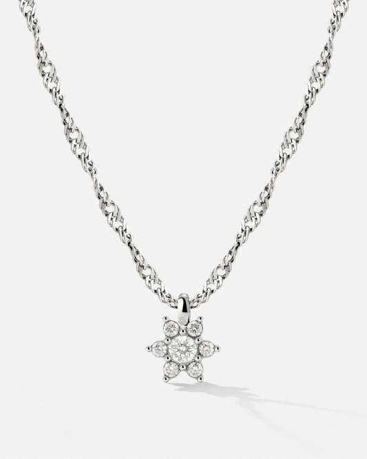 Sparkling White Petal Necklace Silver