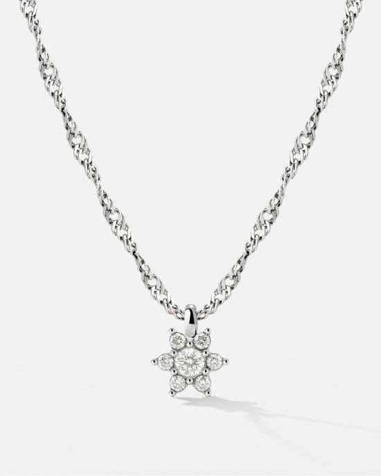 Sparkling White Petal Necklace Silver