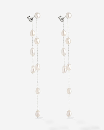 Jules Unique Pearl Fall Studs Silver