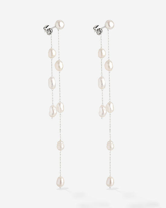 Jules Unique Pearl Fall Studs Silver